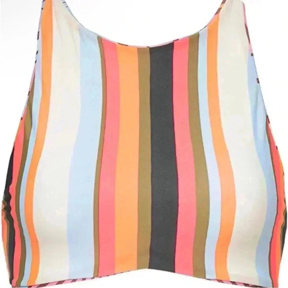 Maaji Halter Reversible High Neck Bikini Top Gaby Floral Stripe NEW Boho Y2K NWT - Picture 2 of 8